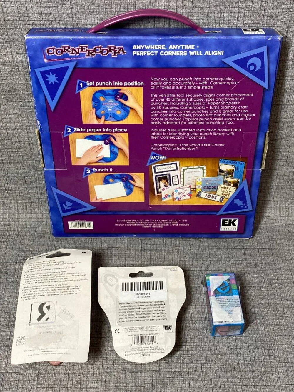 NEW EK Success Cornercopia Corner Punch With 3 Paper Punches 4pc Lot Bundle